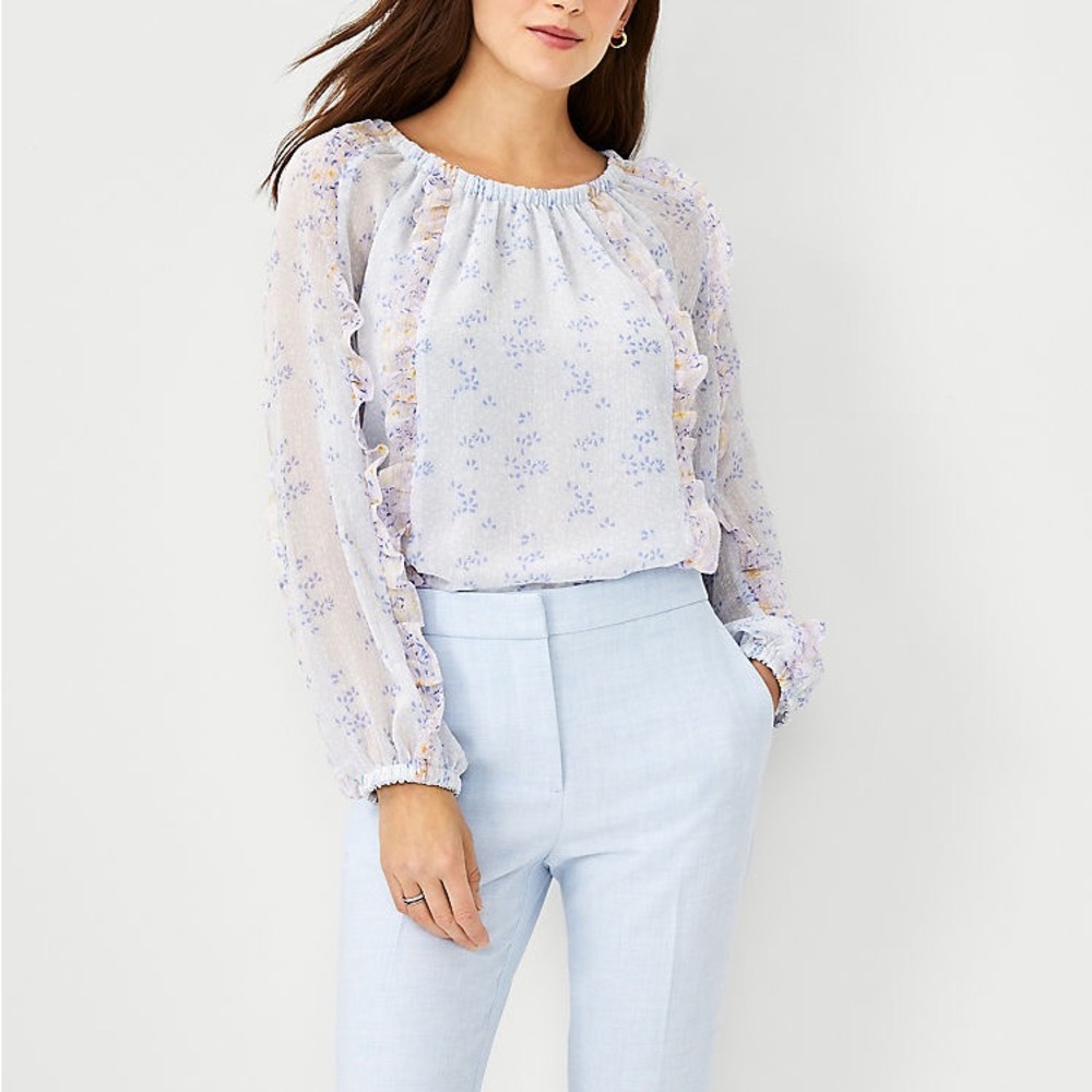 Ann Taylor Floral Chiffon Ruffle Blouse Size Small